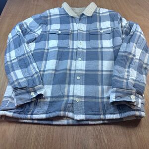 Hollister Men’s Sherpa Lined Plaid Flannel Jacket Blue Cream Extra Large